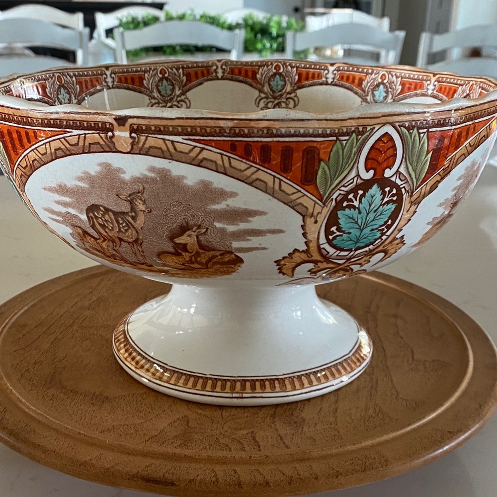 Antique Clyd Pottery Stag c.p.c. Large Pedestal Bowl with Stag Design (Rare)